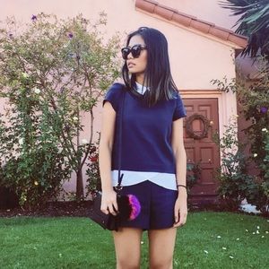 Zara collared romper in navy blue